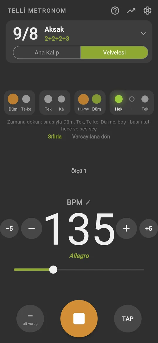 Telli Metronom: 9/8 Aksak usulünün Velvelesi 135 BPM'de çalıyor